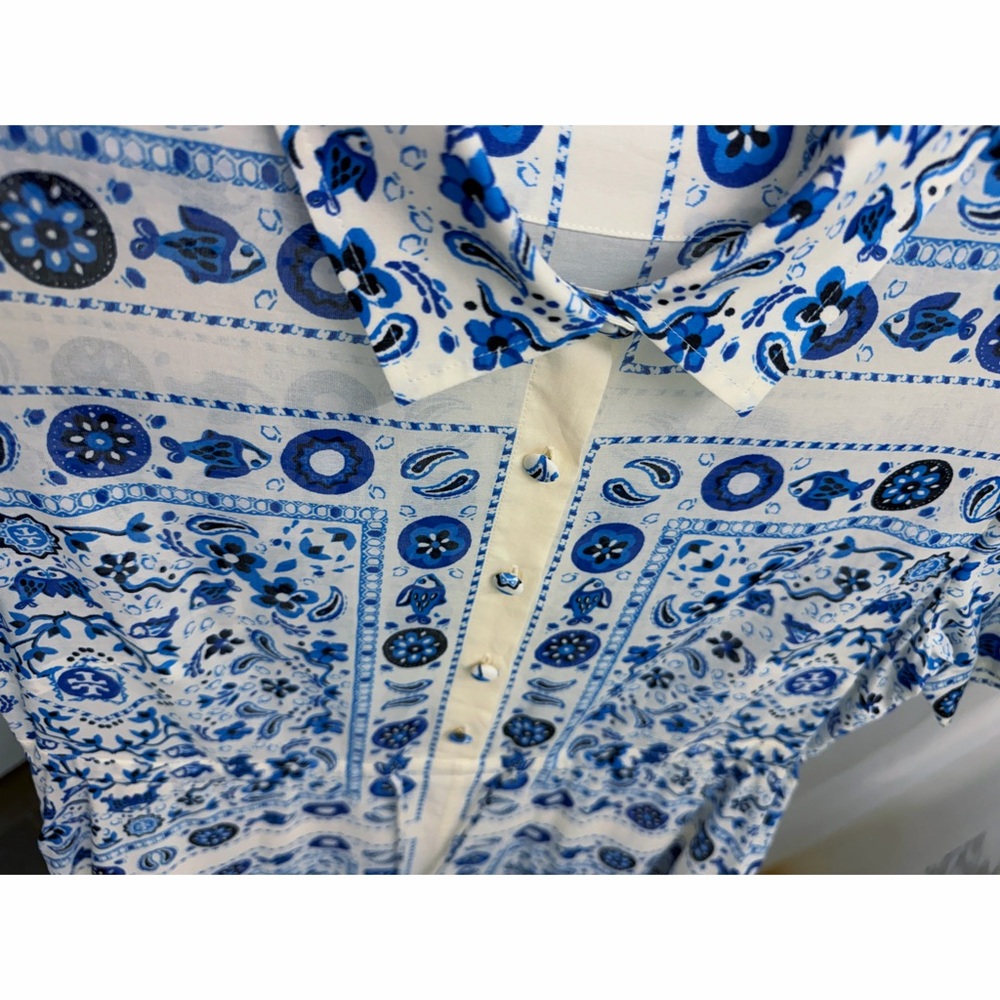 Tory Burch Pisces Dream Printed Shirt Dress Midi Blue Floral Paisley Bandana S - Picture 8 of 16
